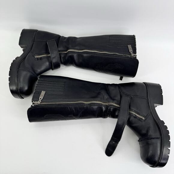 Vintage Harley-Davidson Tall Boots Women 6 Black Riding Eagle Logo Leather - Picture 7 of 16